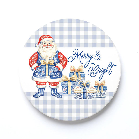 Ceramic Round Coaster-Blue Noel - A Grand Millennial Christmas -0