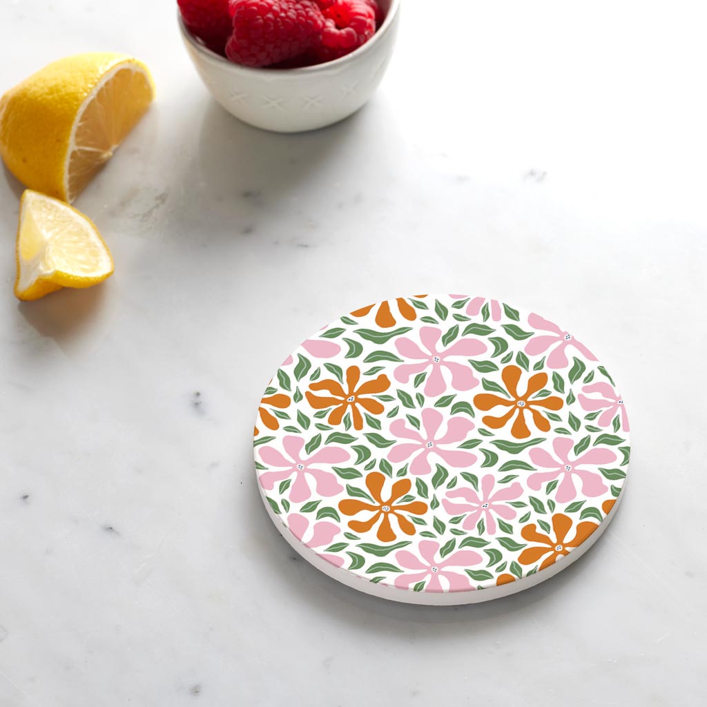Ceramic Round Coaster-Spring Abstract Floral Pattern