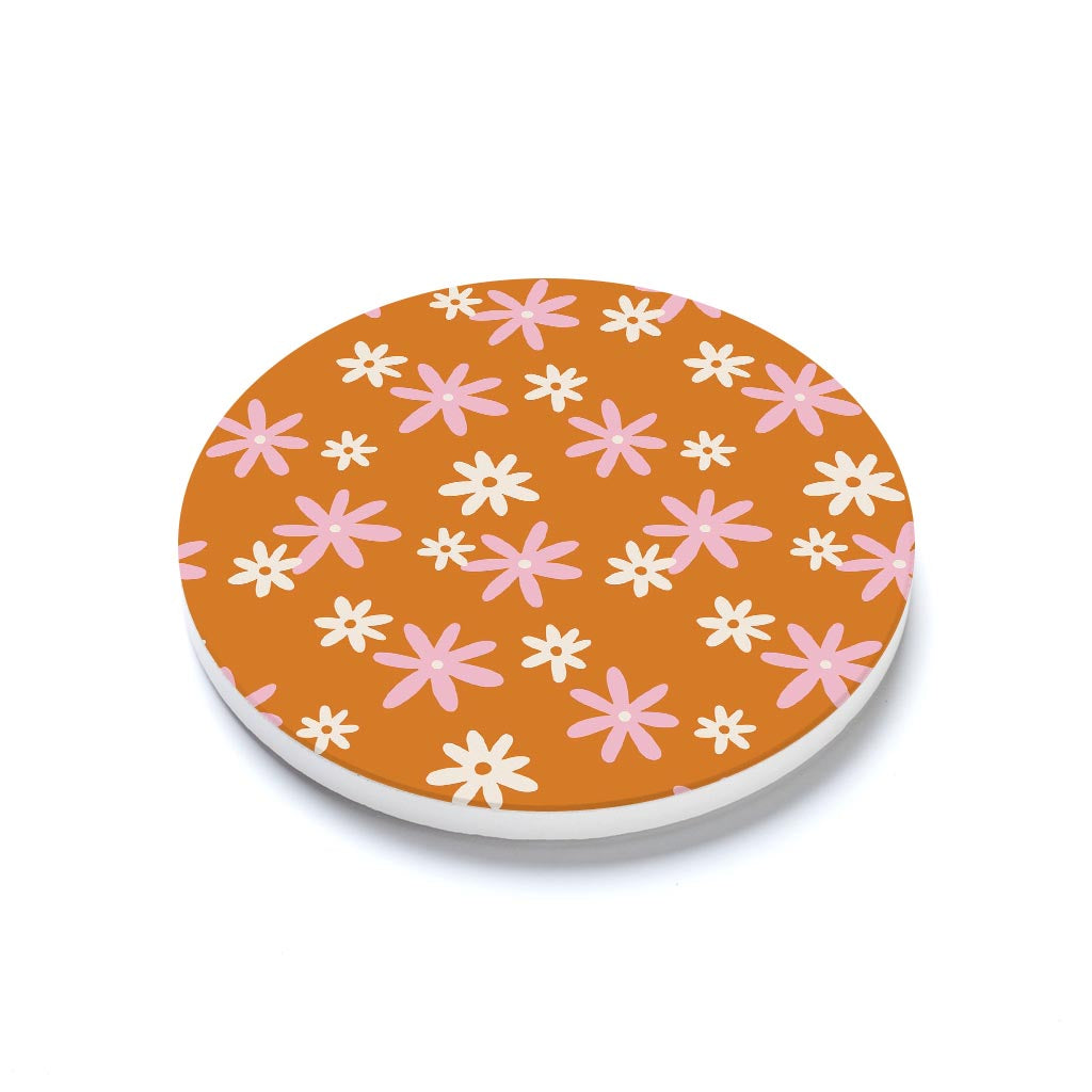 Ceramic Round Coaster-Spring Daisy Floral Pattern