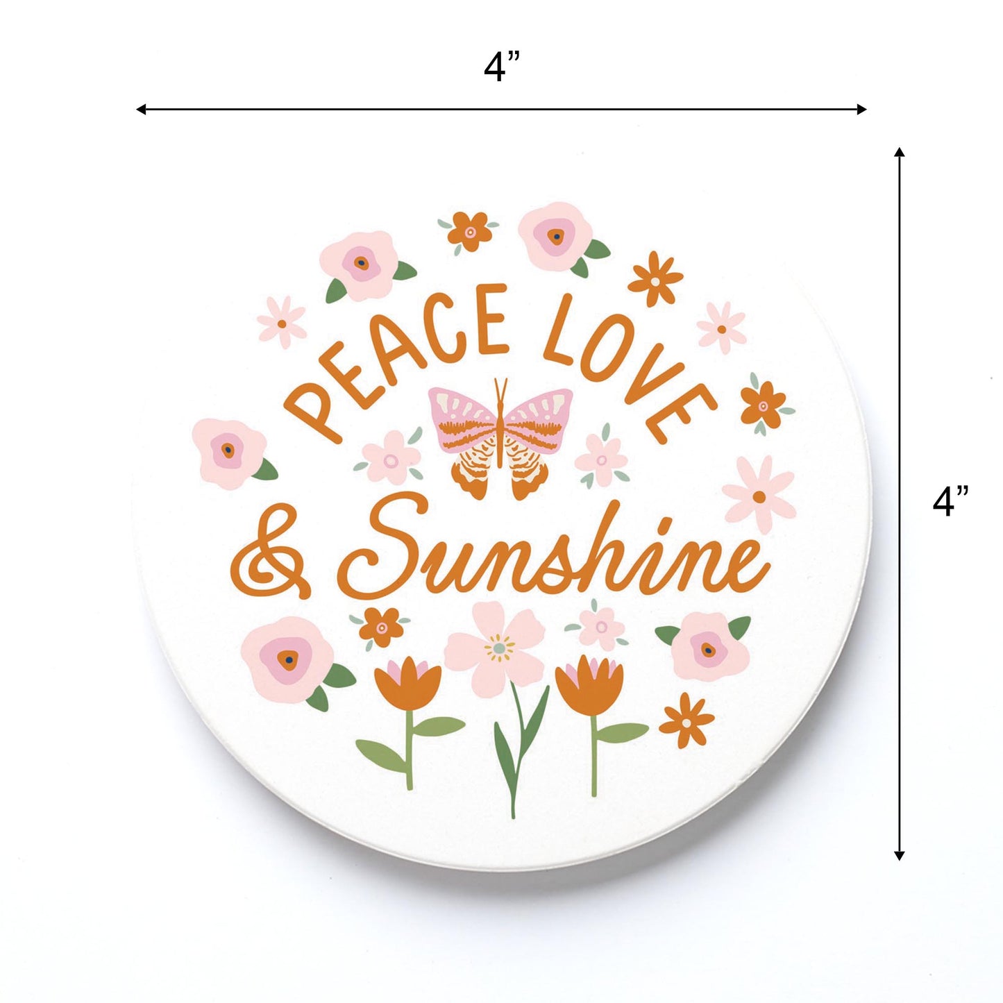 Ceramic Round Coaster-Spring Peace Love & Sunshine