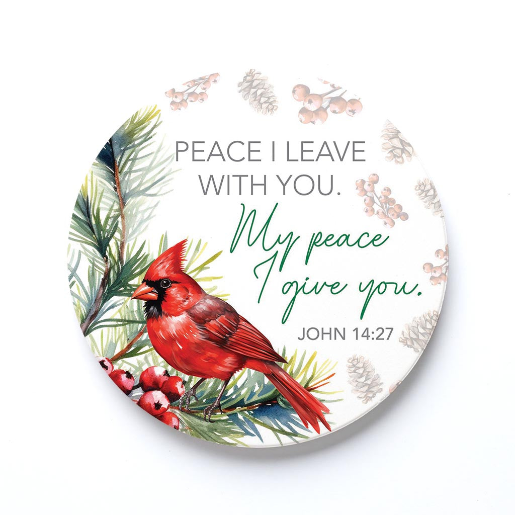 Ceramic Round Coaster-Cardinal Christmas Peace I Give You -0