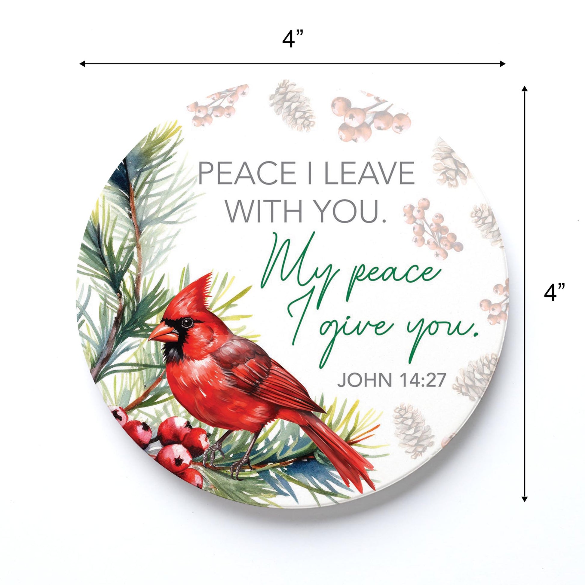Ceramic Round Coaster-Cardinal Christmas Peace I Give You -3