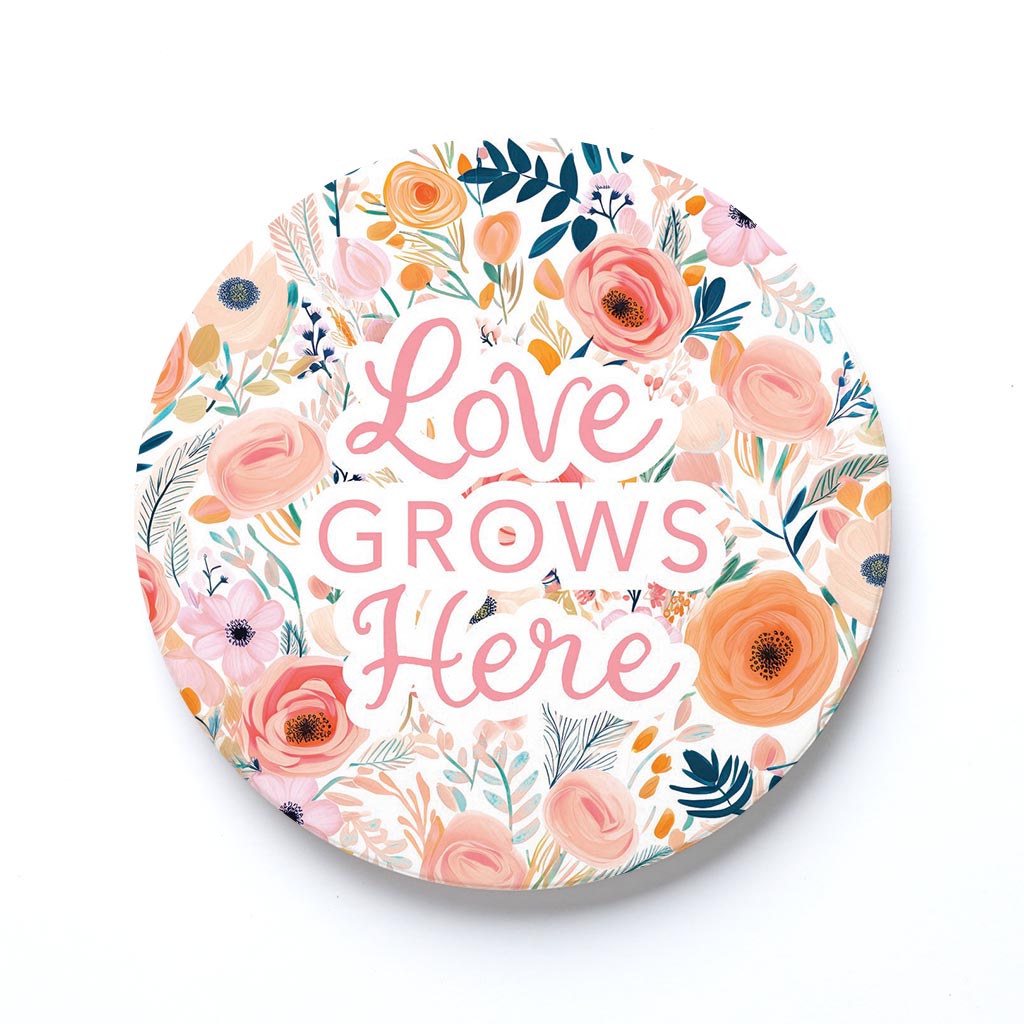 Ceramic Round Coaster-Love Grows Here -0