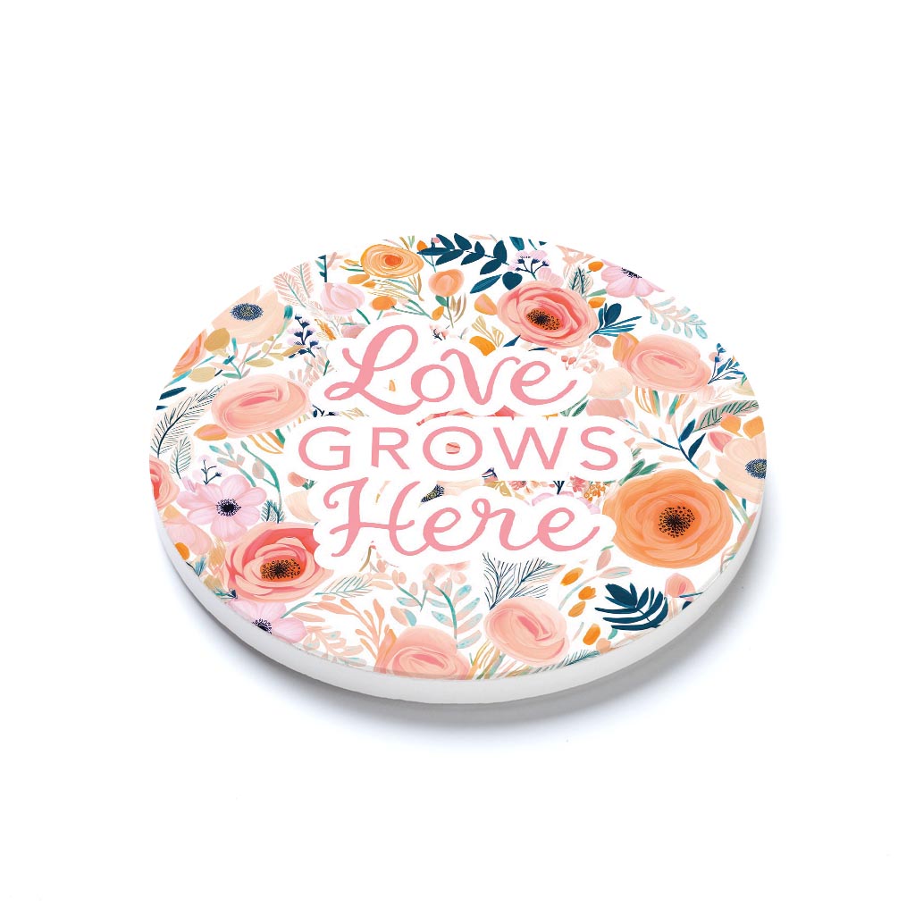 Ceramic Round Coaster-Love Grows Here -1