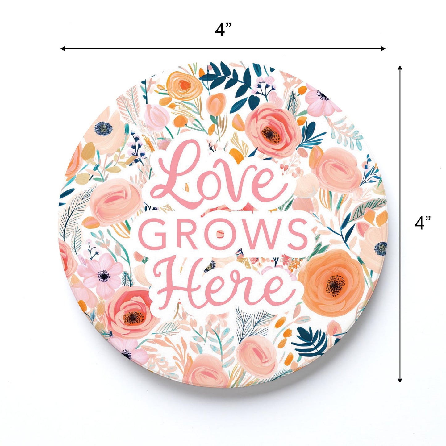 Ceramic Round Coaster-Love Grows Here -3