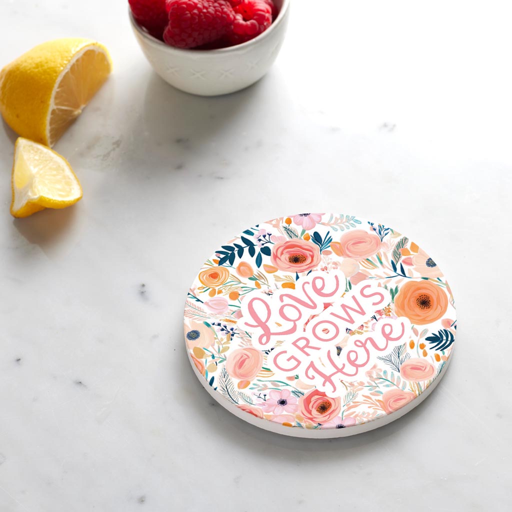 Ceramic Round Coaster-Love Grows Here -4