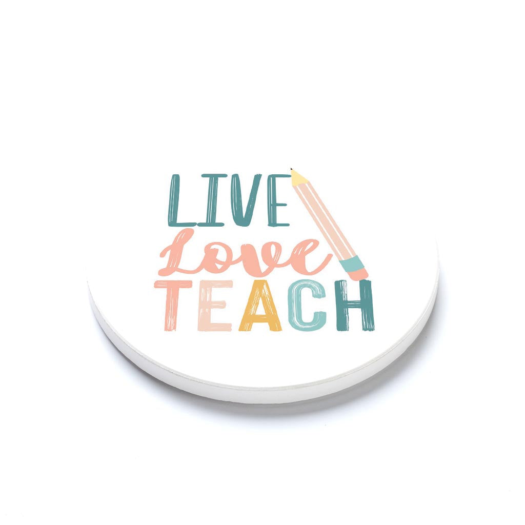 Ceramic Round Coaster-Live Love Teach -1