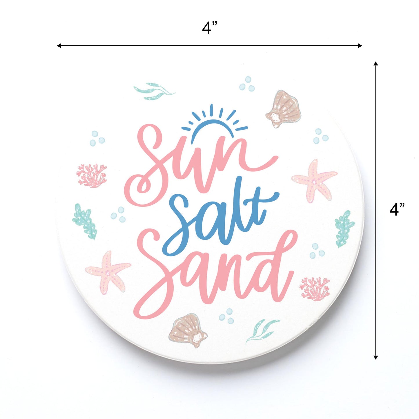 Ceramic Round Coaster-Coastal Sea Turtles Sun Salt Sand