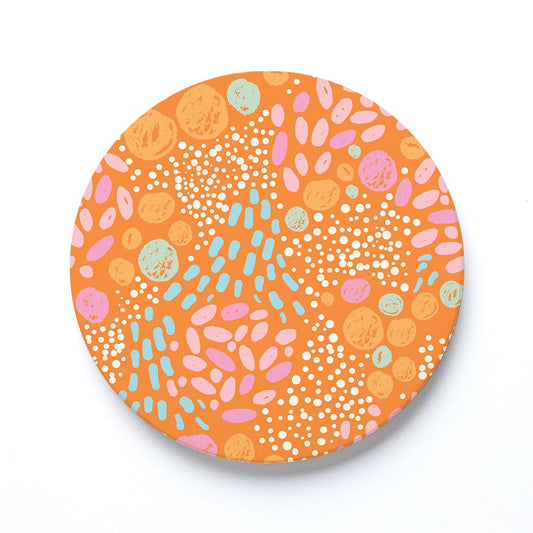 Ceramic Round Coaster-Bright Whimsical Orange Pattern -0