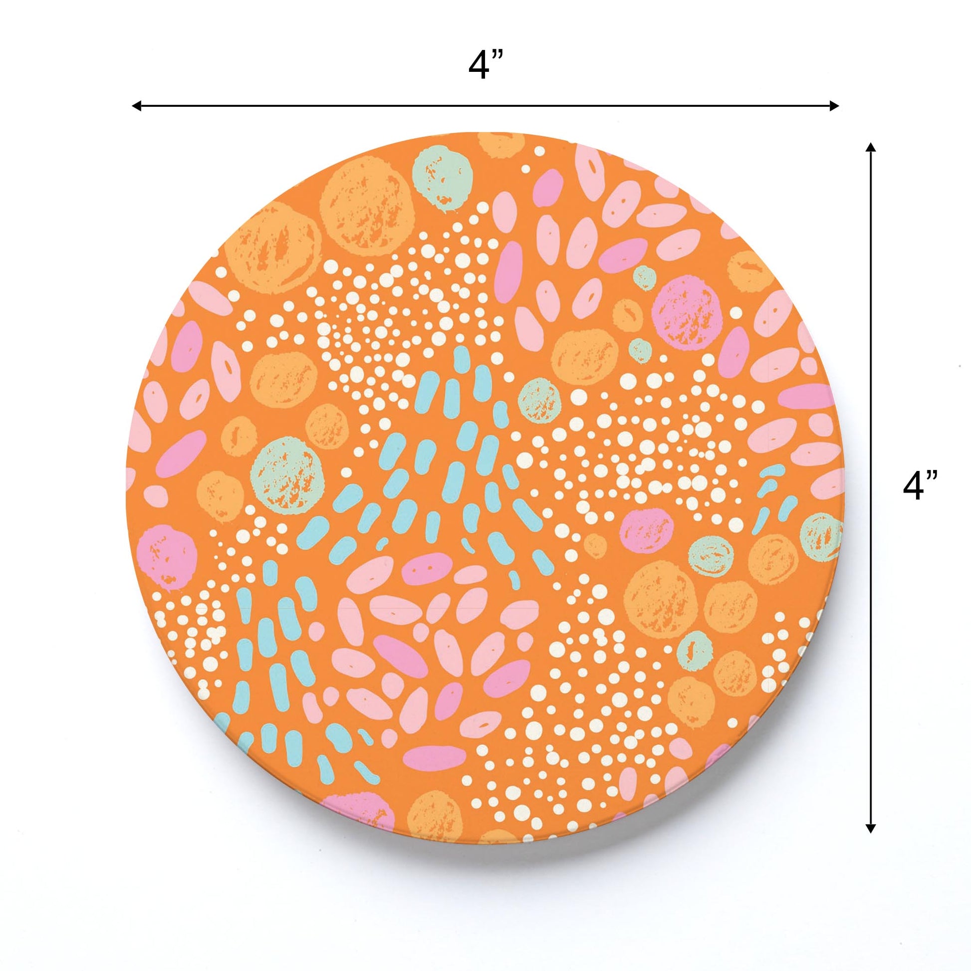 Ceramic Round Coaster-Bright Whimsical Orange Pattern -3