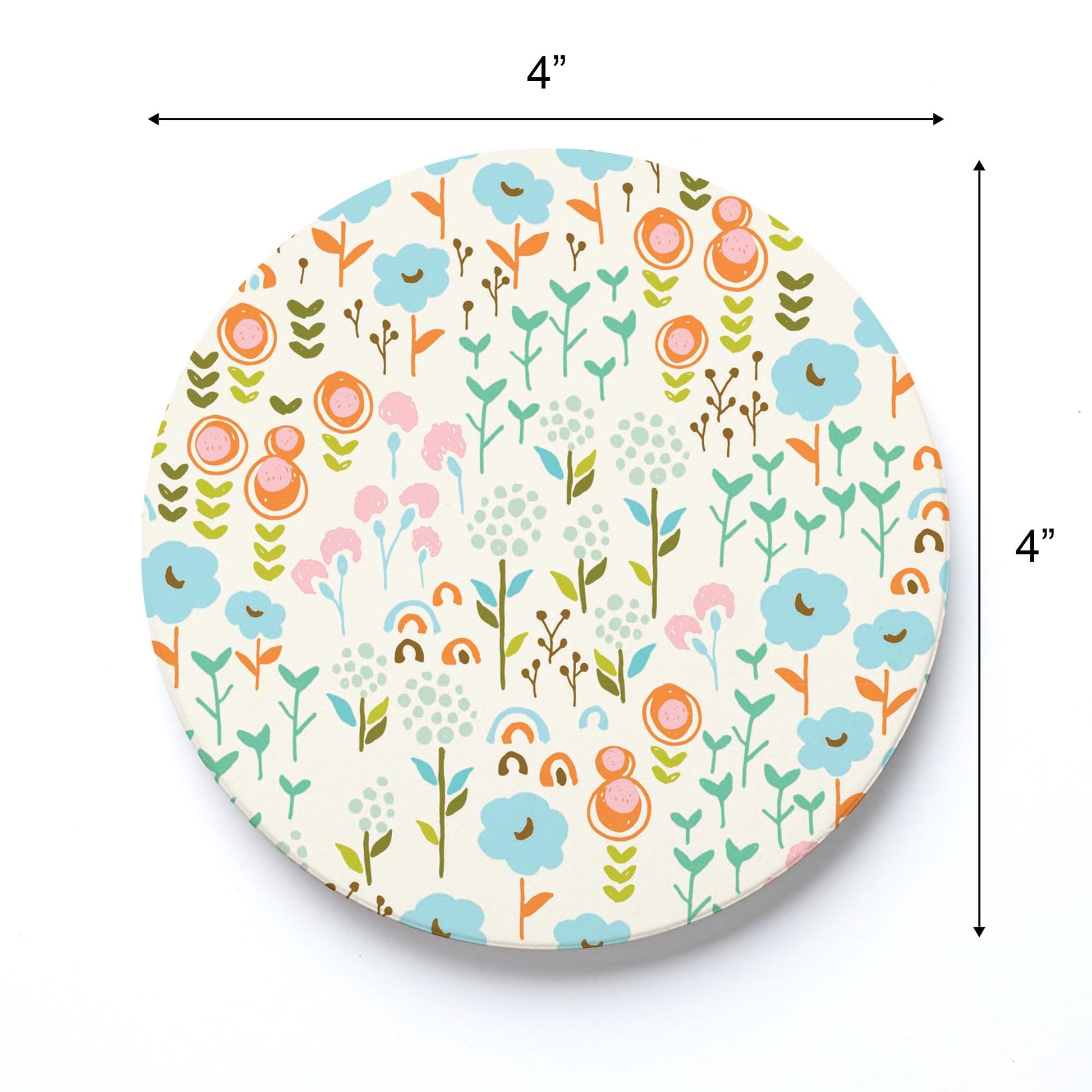 Ceramic Round Coaster-Bright Whimsical Floral Pattern -3