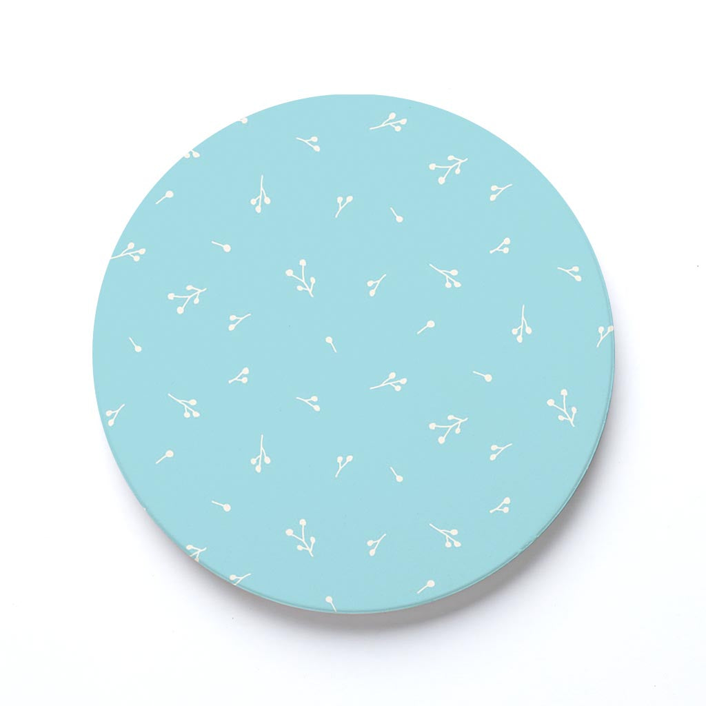 Ceramic Round Coaster-Bright Whimsical Blue Pattern -0