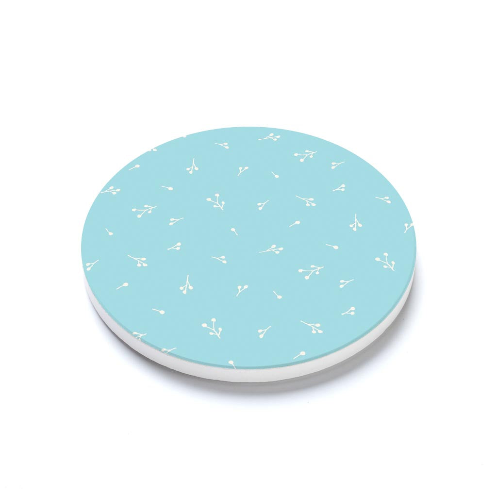 Ceramic Round Coaster-Bright Whimsical Blue Pattern -1