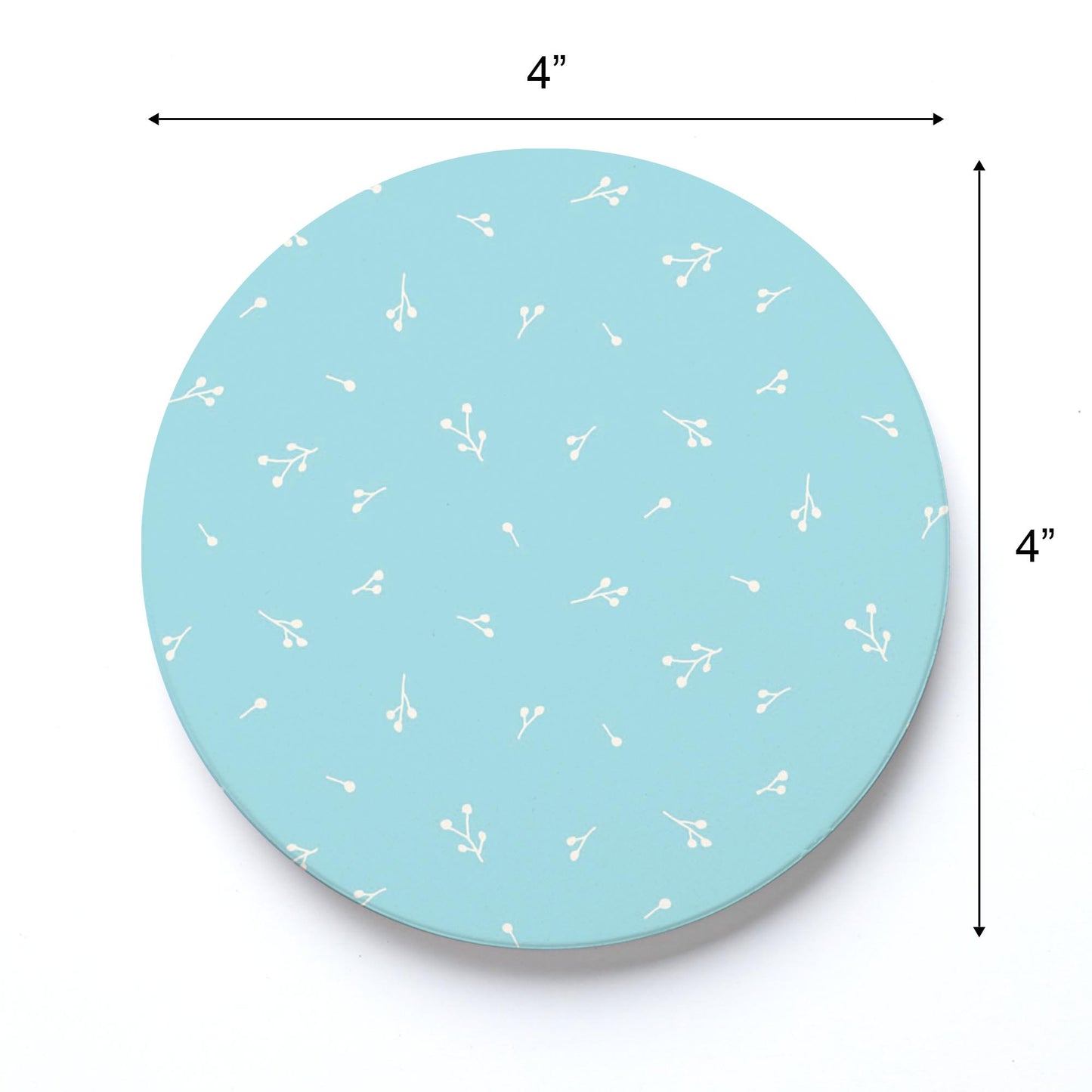 Ceramic Round Coaster-Bright Whimsical Blue Pattern -3