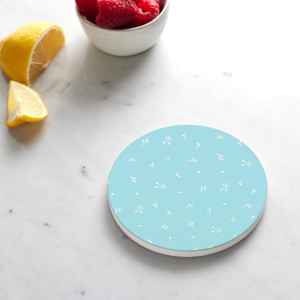 Ceramic Round Coaster-Bright Whimsical Blue Pattern -4