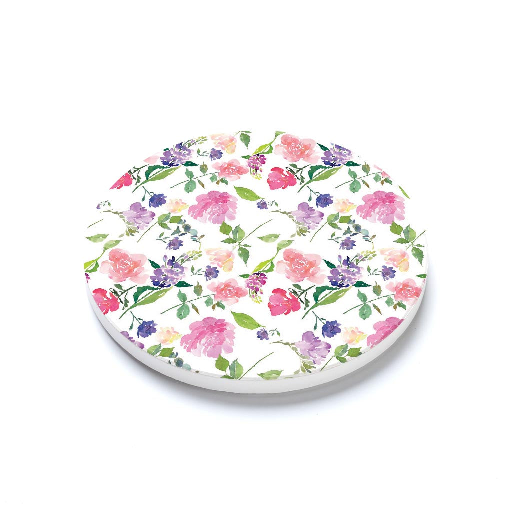 Ceramic Round Coaster-Floral Watercolor Pattern 1 -1