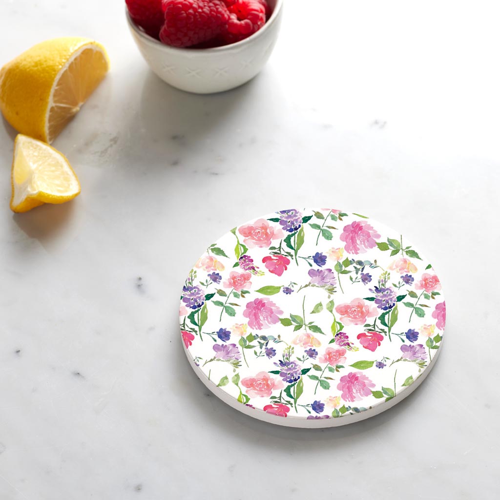 Ceramic Round Coaster-Floral Watercolor Pattern 1 -4