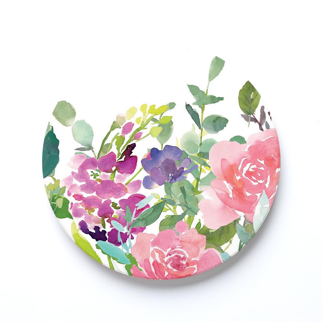 Ceramic Round Coaster-Floral Watercolor Pattern 2 -0