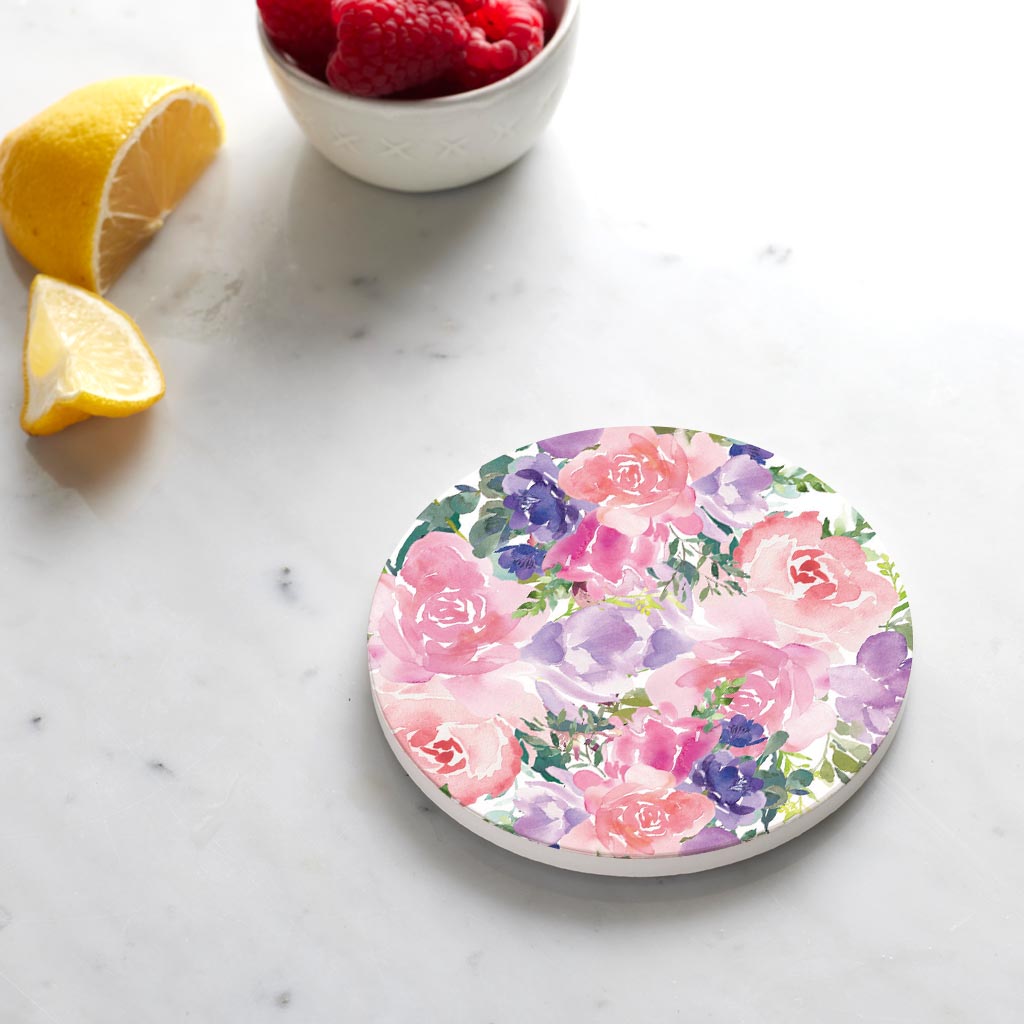 Ceramic Round Coaster-Floral Watercolor Pattern 3 -4
