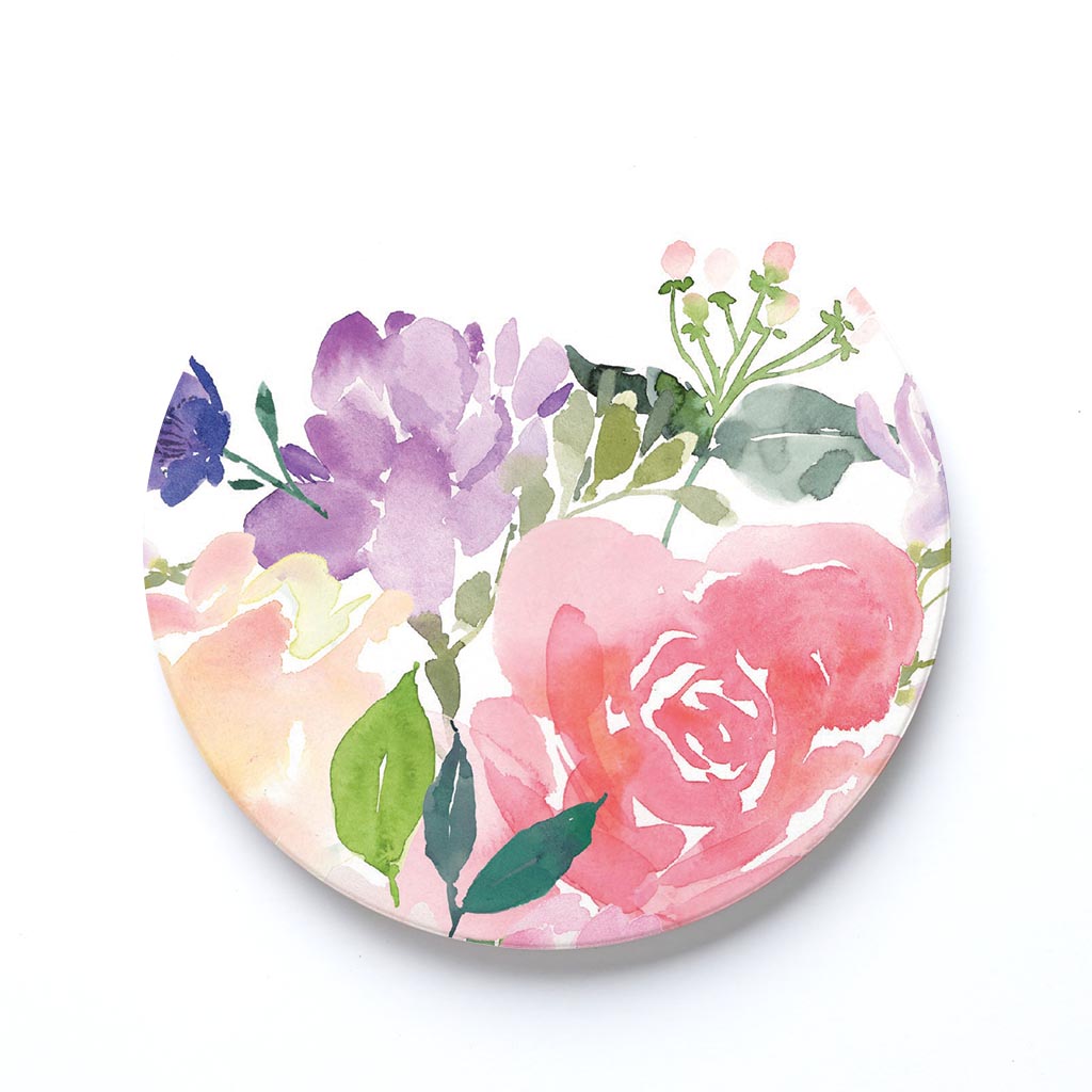 Ceramic Round Coaster-Floral Watercolor Pattern 4 -0