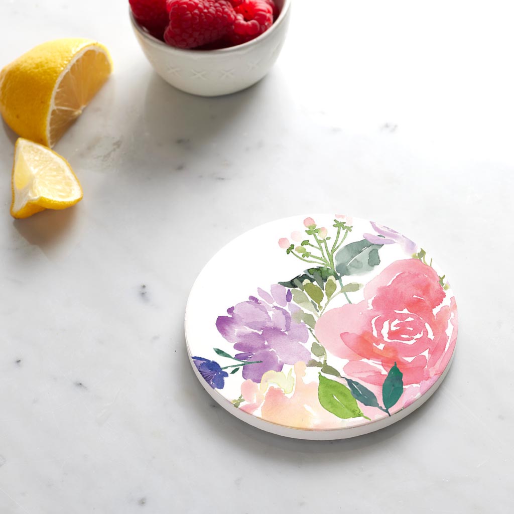 Ceramic Round Coaster-Floral Watercolor Pattern 4 -4