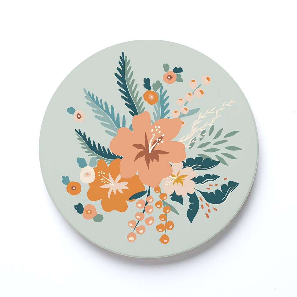 Ceramic Round Coaster-Vintage Florals Blue -0