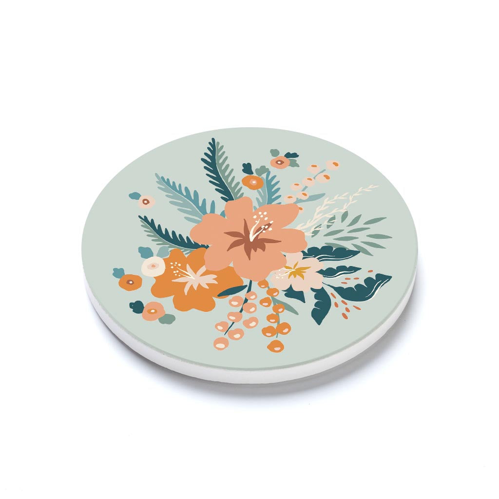 Ceramic Round Coaster-Vintage Florals Blue -1