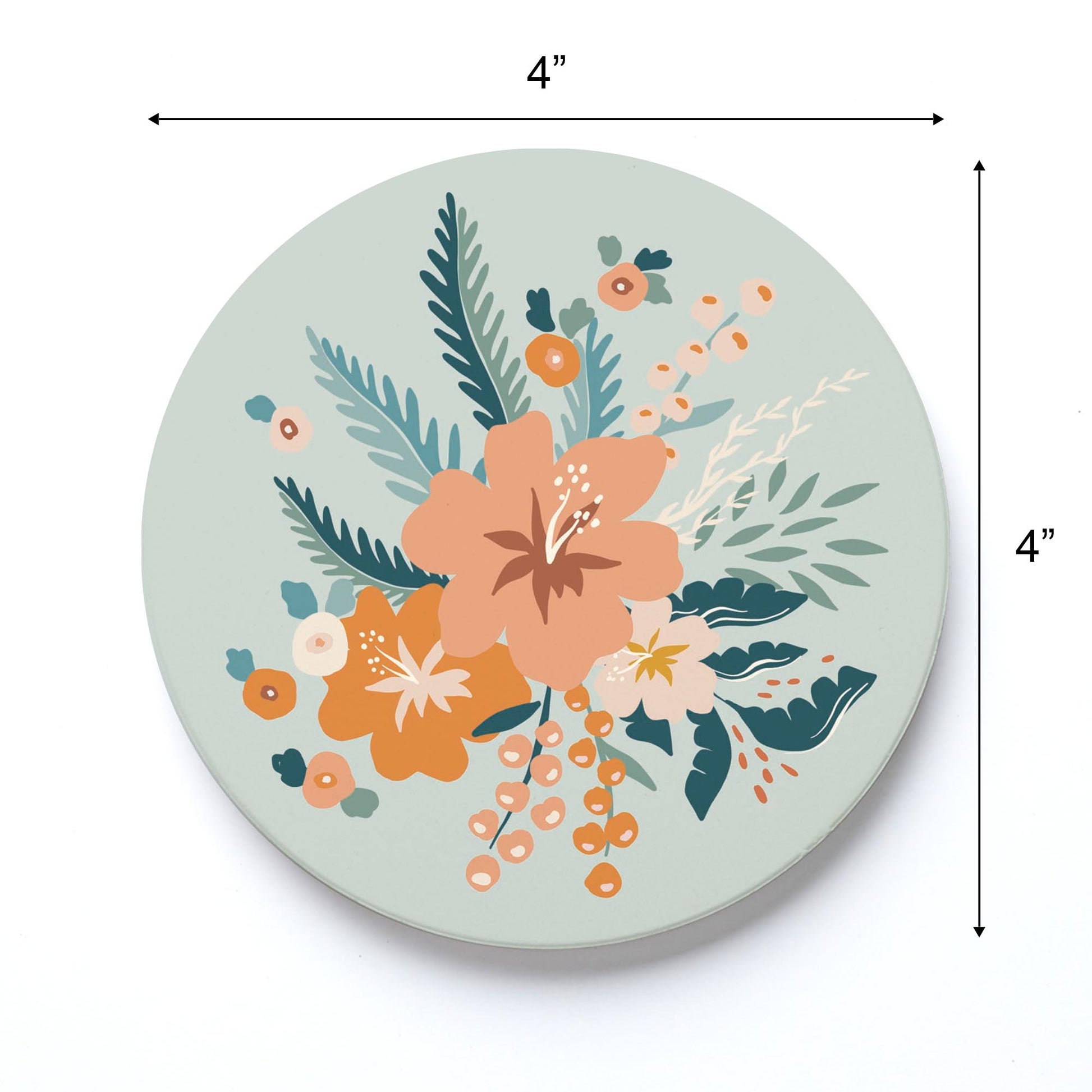 Ceramic Round Coaster-Vintage Florals Blue -3