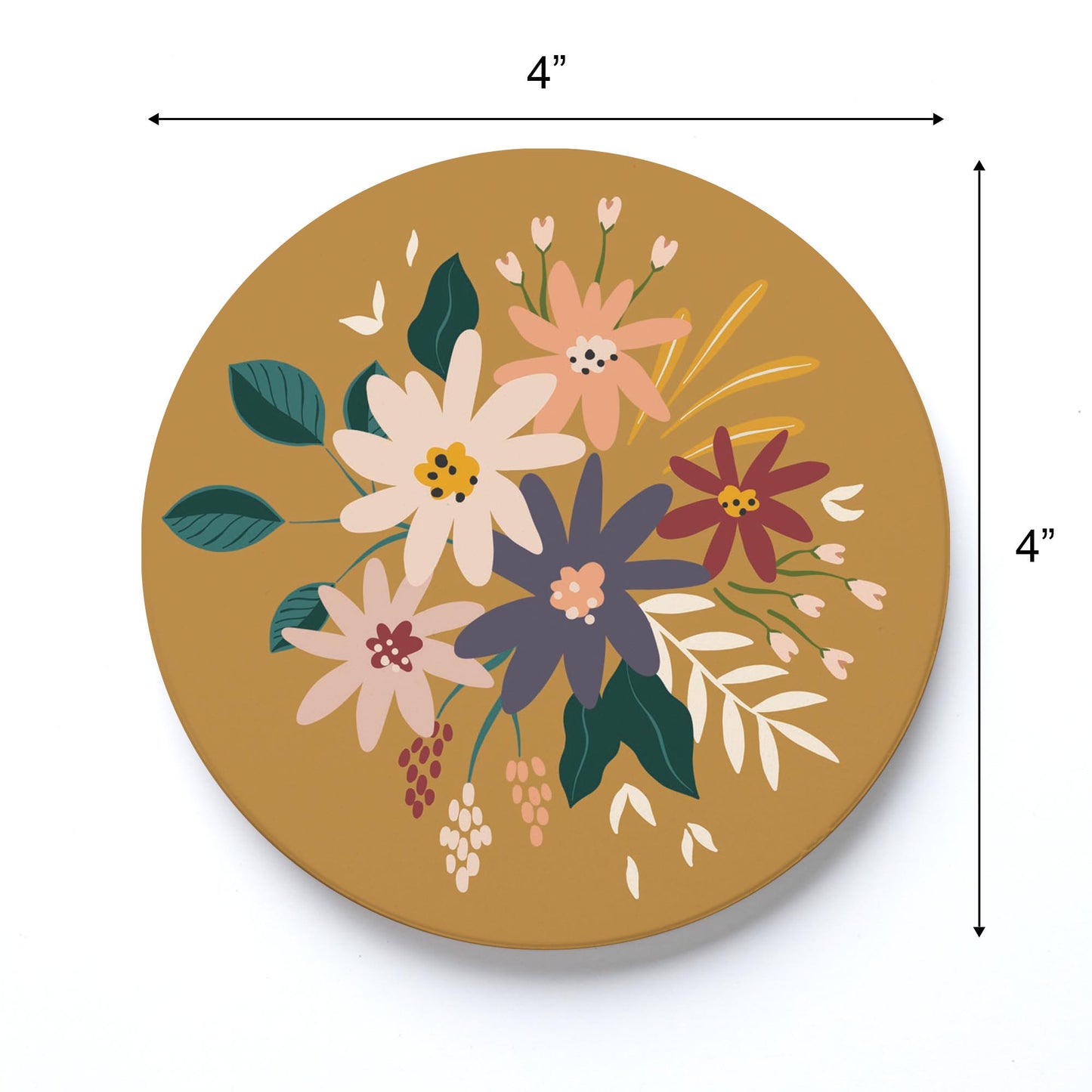 Ceramic Round Coaster-Vintage Florals Yellow -3