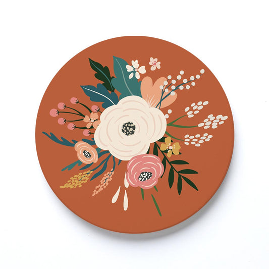 Ceramic Round Coaster-Vintage Florals Maroon -0