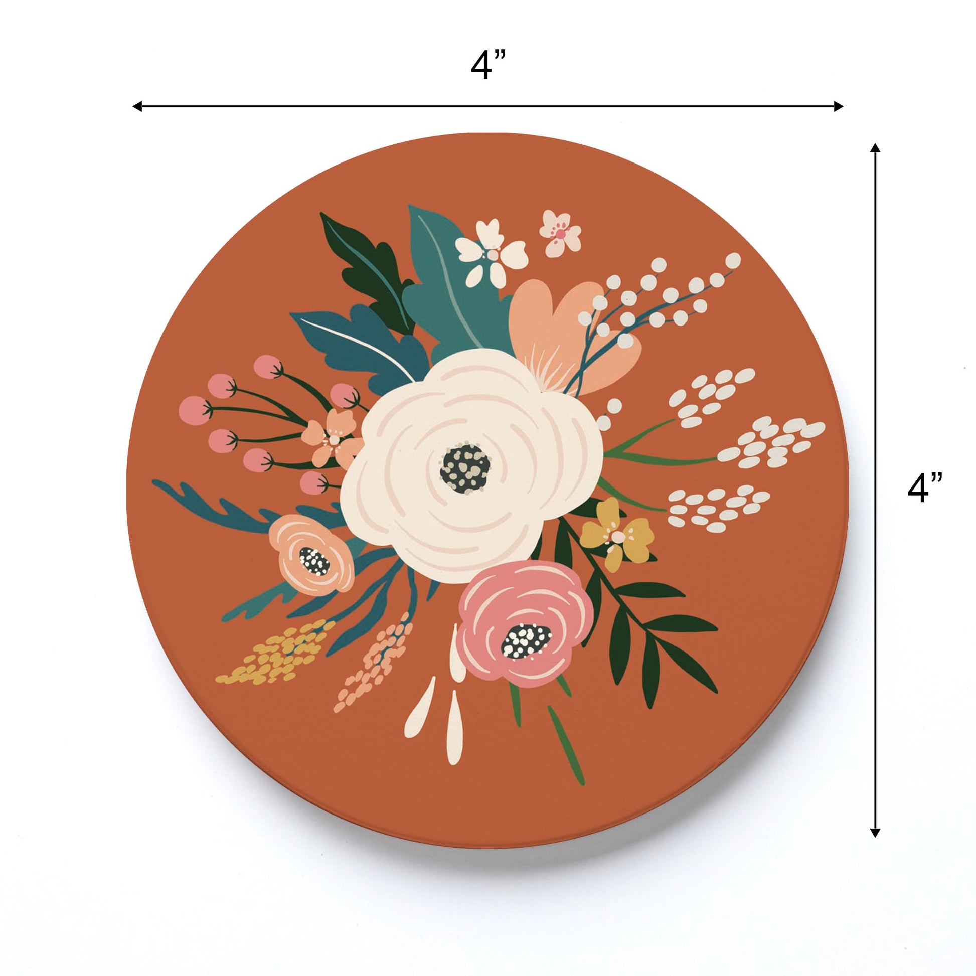 Ceramic Round Coaster-Vintage Florals Maroon -3