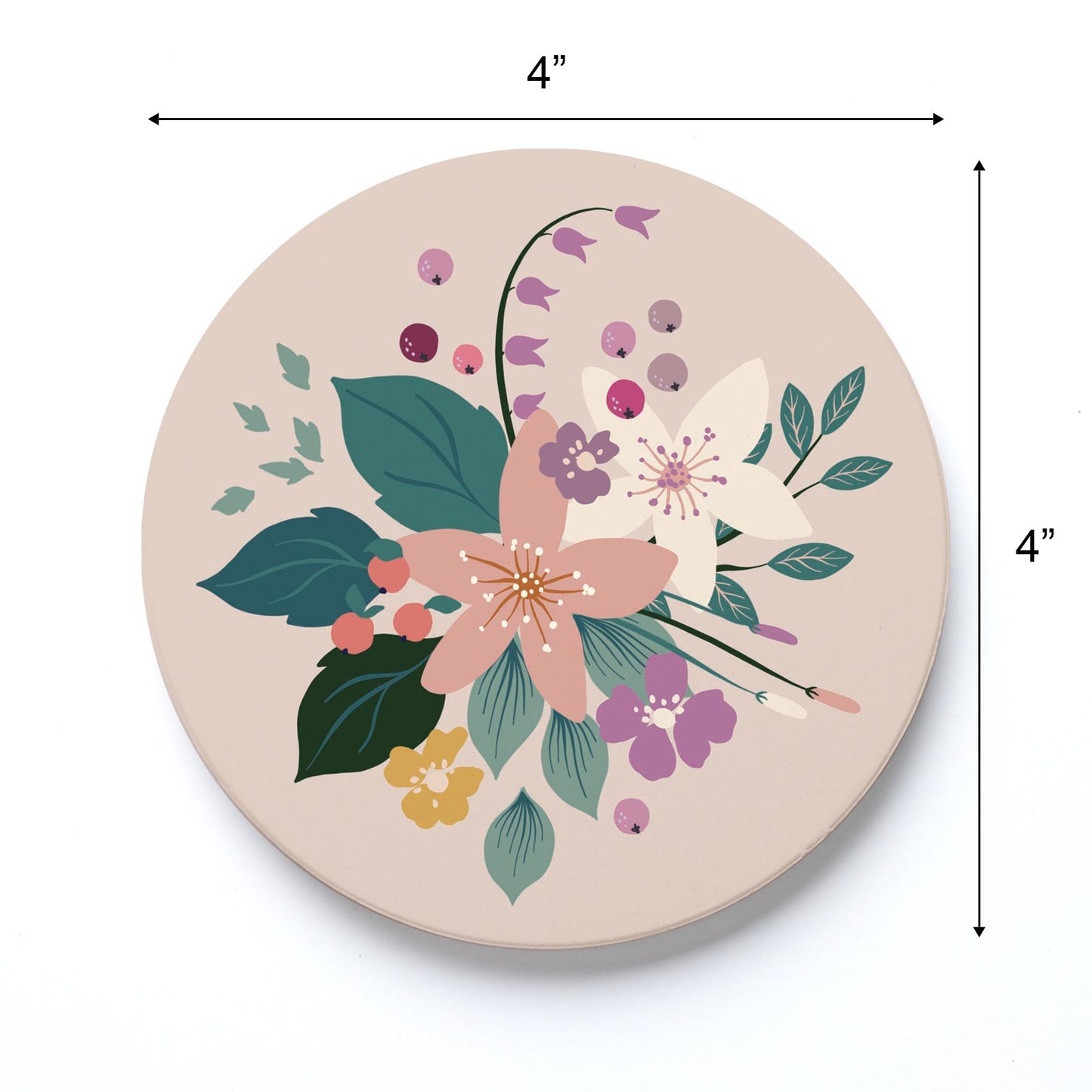 Ceramic Round Coaster-Vintage Florals Tan -3
