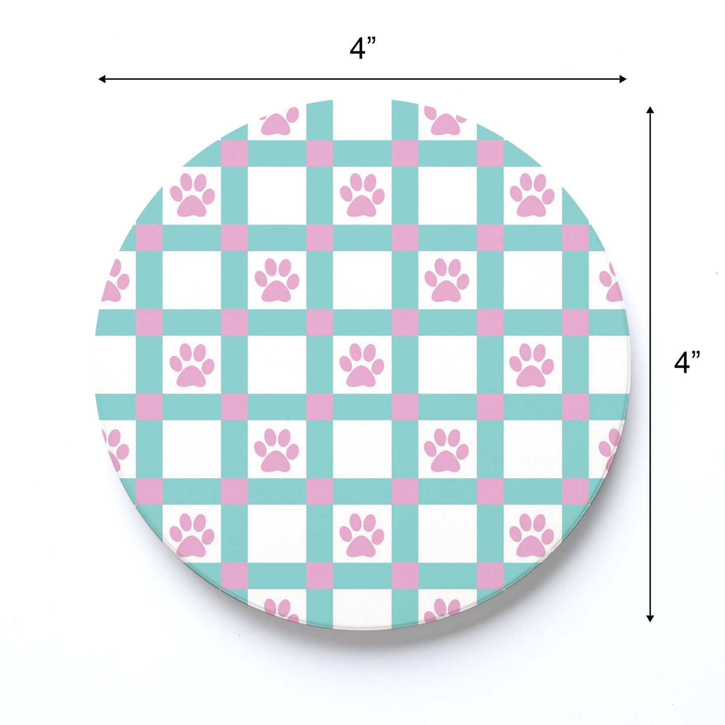 Ceramic Round Coaster-Checker Paw Print Pattern -3