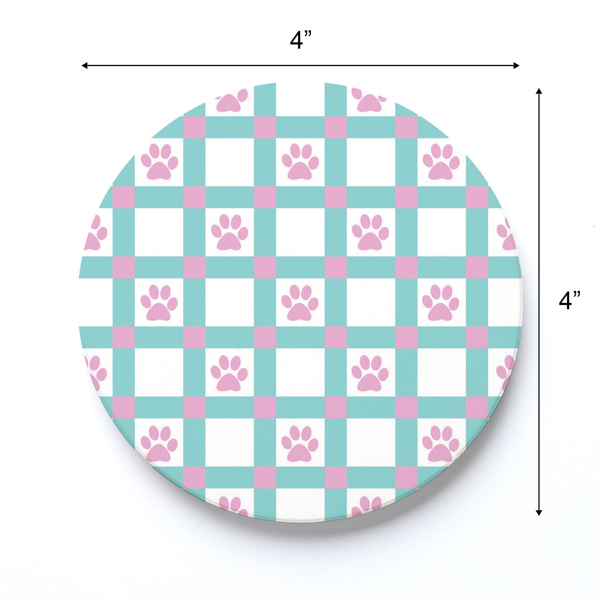 Ceramic Round Coaster-Checker Paw Print Pattern -3
