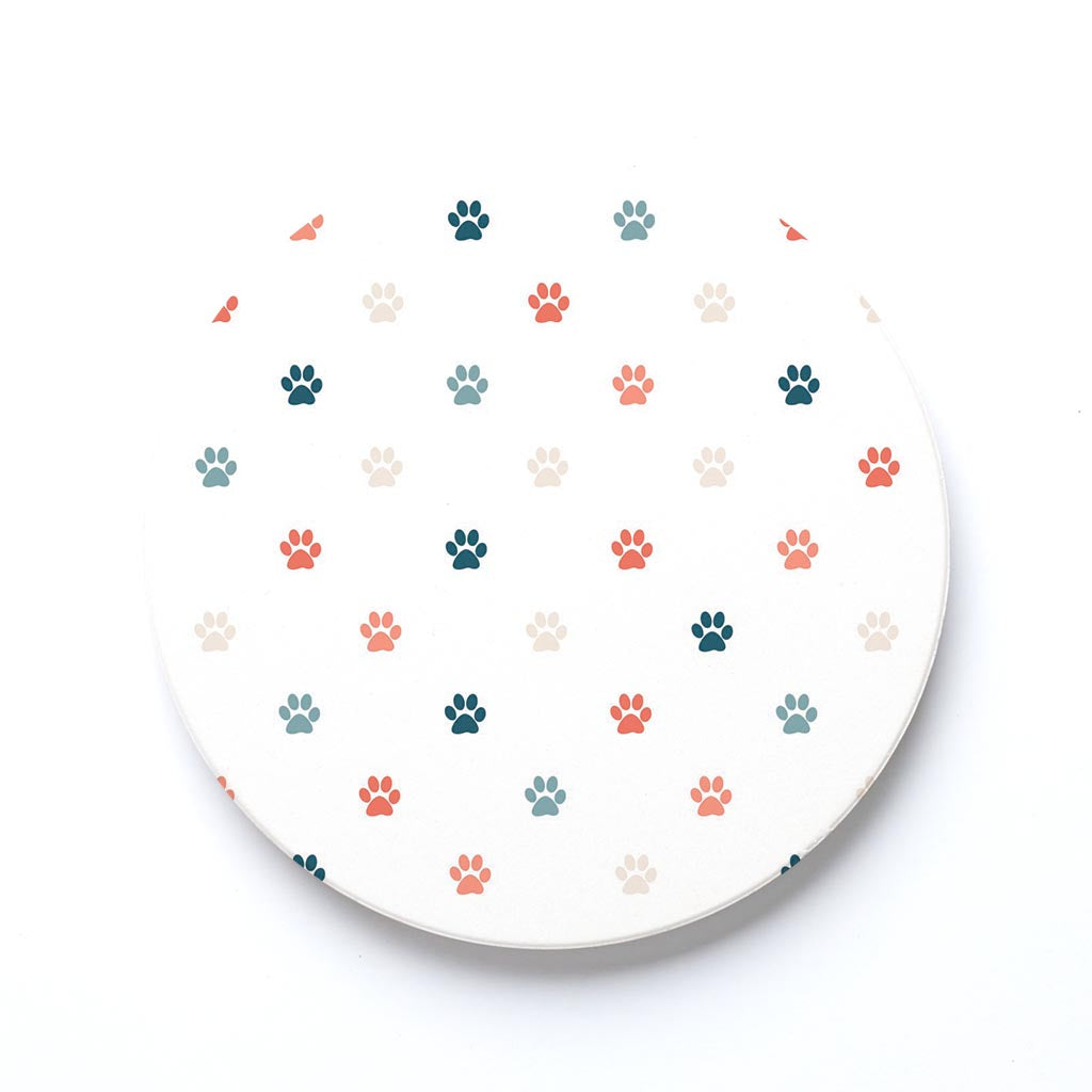 Ceramic Round Coaster-Cat Paw Print Pattern -0