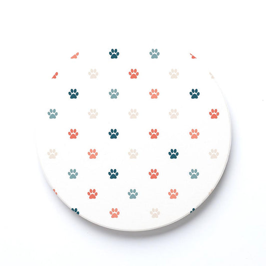 Ceramic Round Coaster-Cat Paw Print Pattern -0