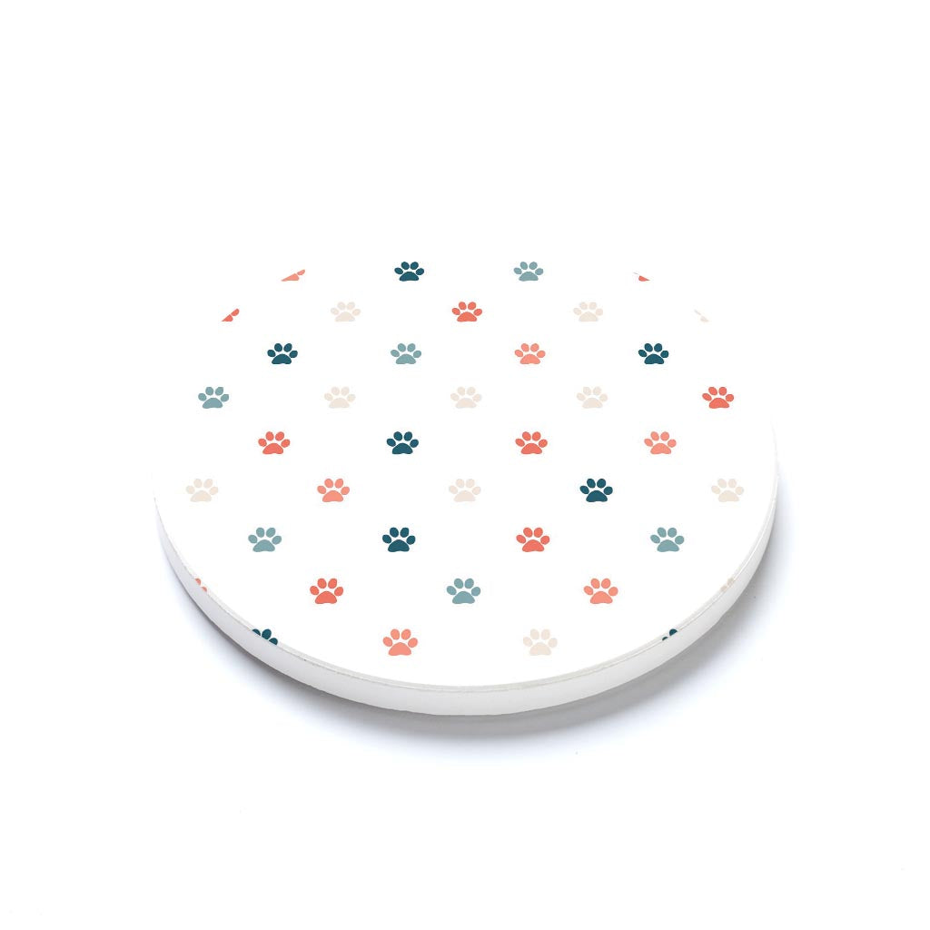 Ceramic Round Coaster-Cat Paw Print Pattern -1