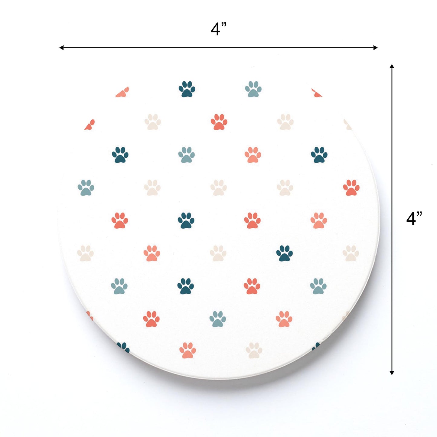 Ceramic Round Coaster-Cat Paw Print Pattern -3