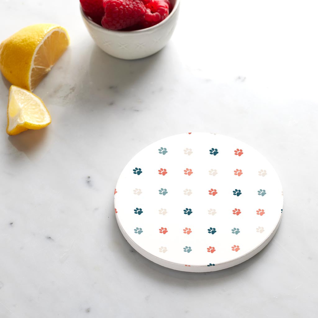 Ceramic Round Coaster-Cat Paw Print Pattern -4