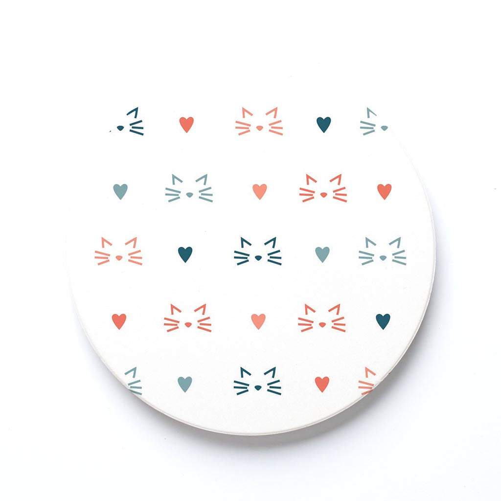 Ceramic Round Coaster-Cat Heart Pattern -0