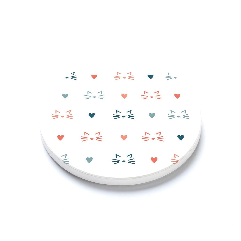 Ceramic Round Coaster-Cat Heart Pattern -1