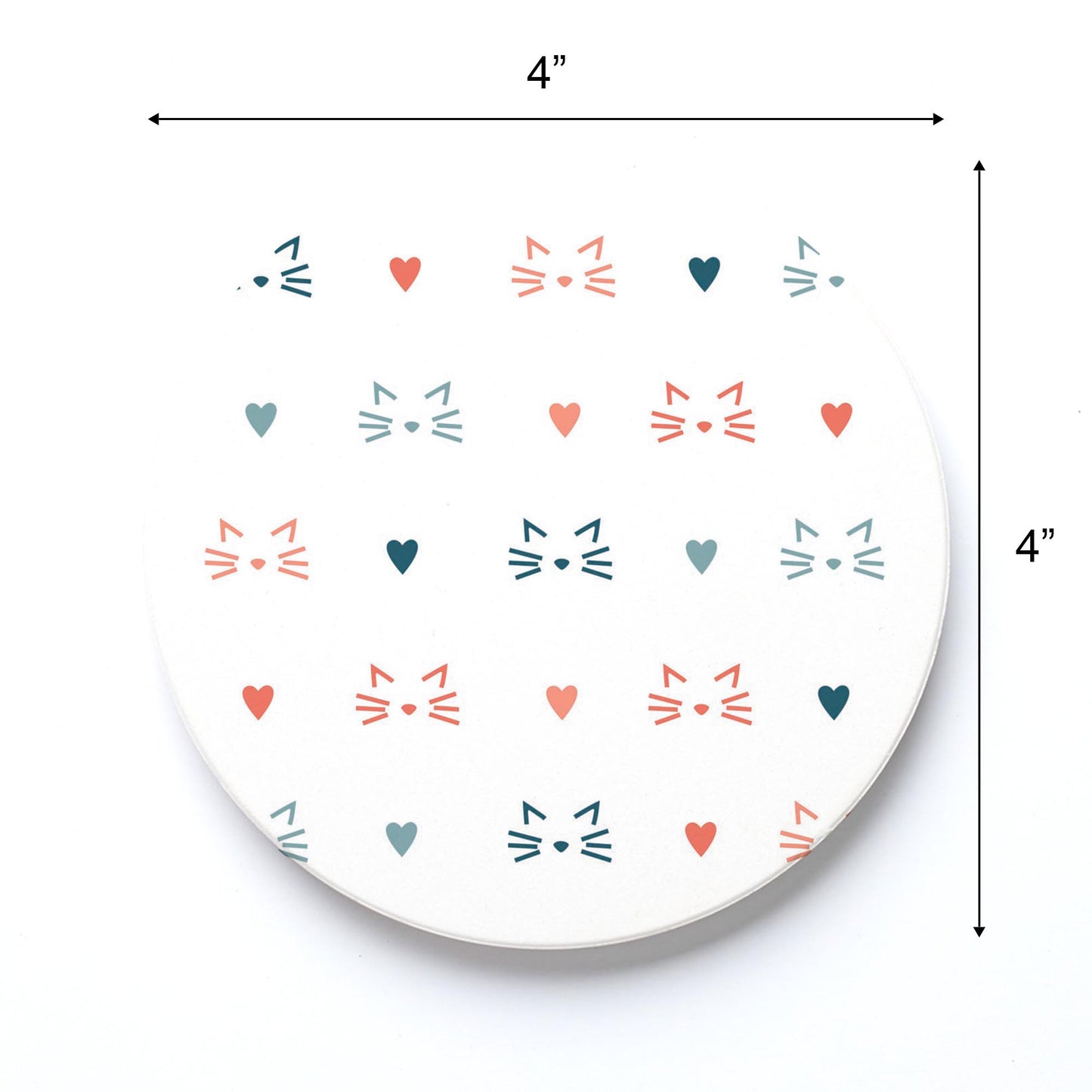 Ceramic Round Coaster-Cat Heart Pattern -3