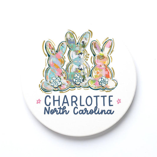 Ceramic Round Coaster-Love+Local Watercolor Easter Bunny Trio -0