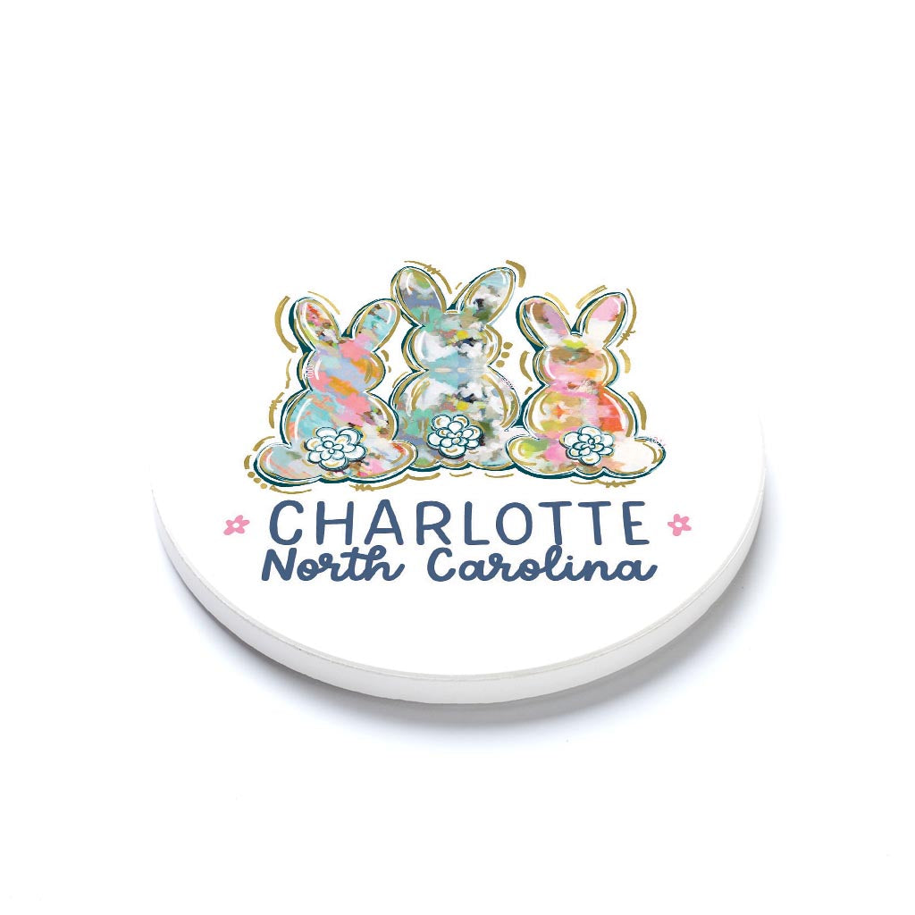 Ceramic Round Coaster-Love+Local Watercolor Easter Bunny Trio -1