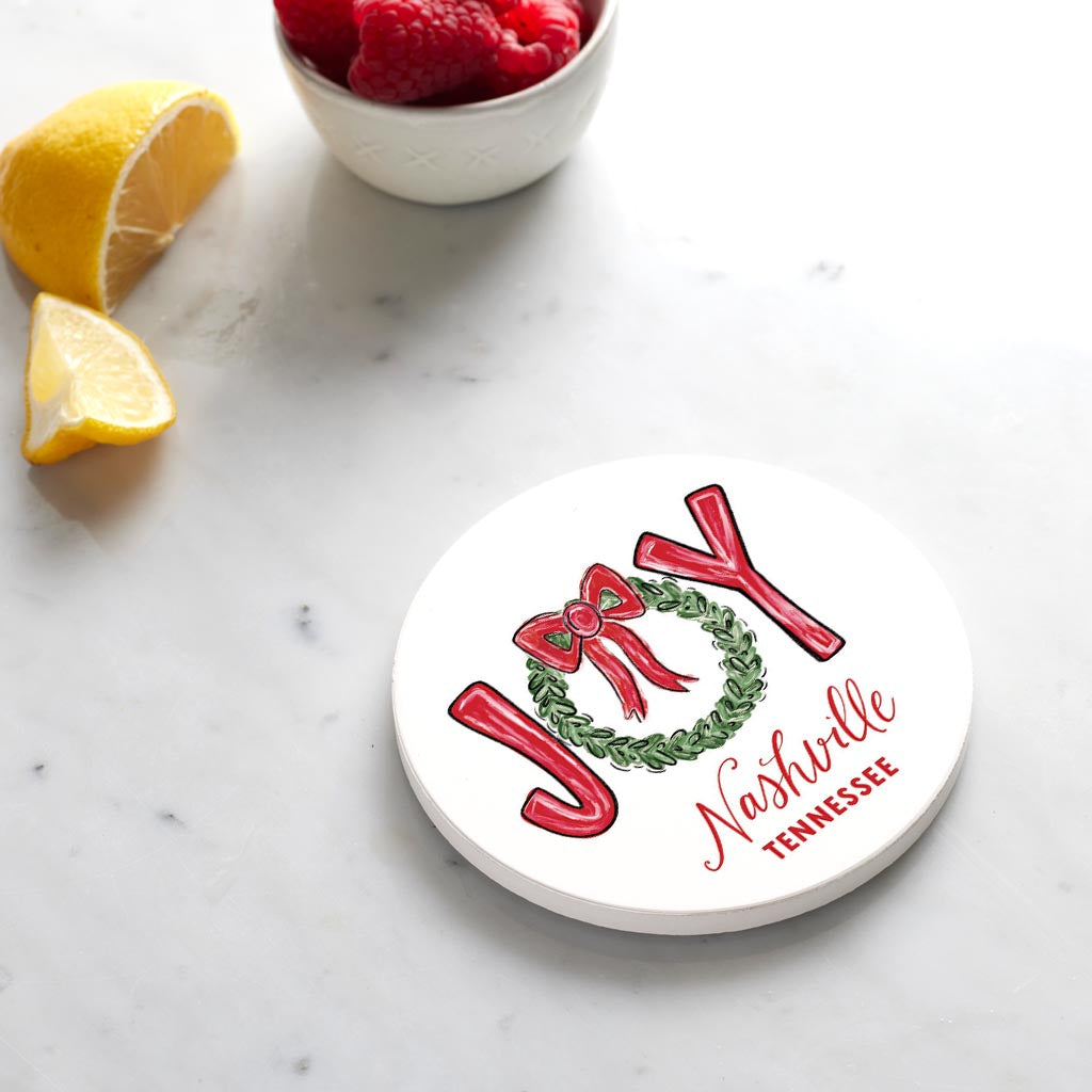 Ceramic Round Coaster-Love+Local Make It Merry -3