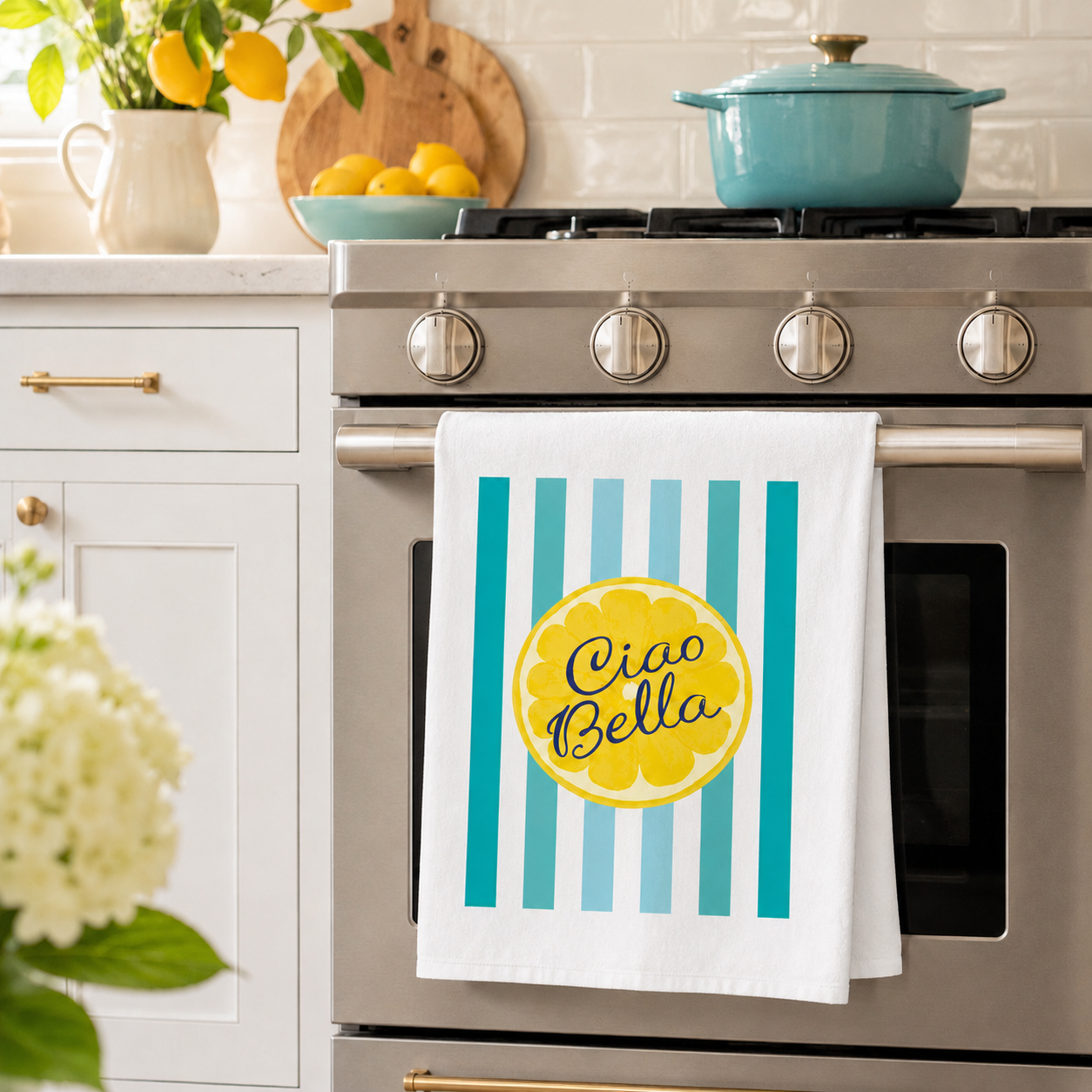 Cotton Tea Towel White-Summer Daze Ciao Bella