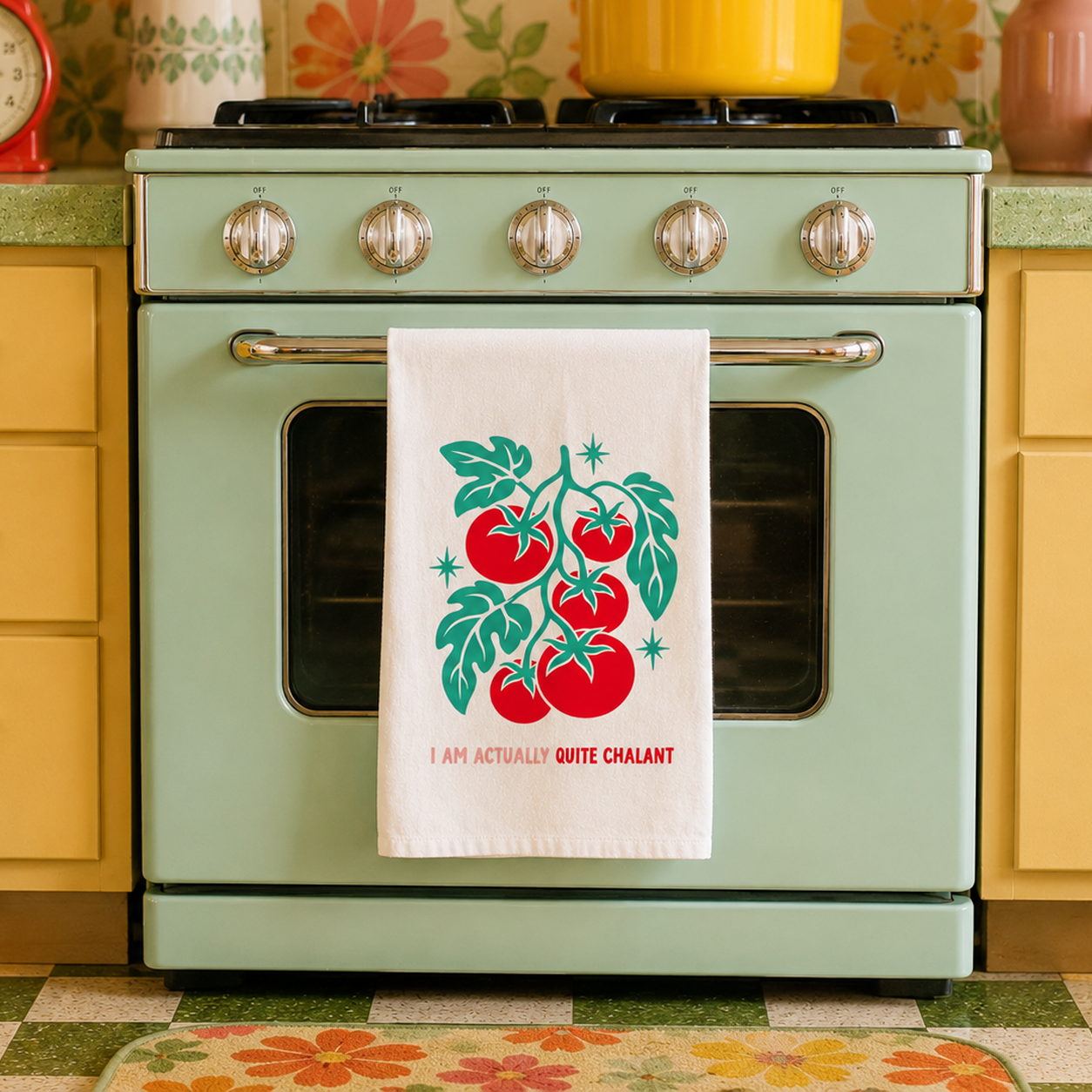 Cotton Tea Towel White-Retro Kitchen Quite Chalant