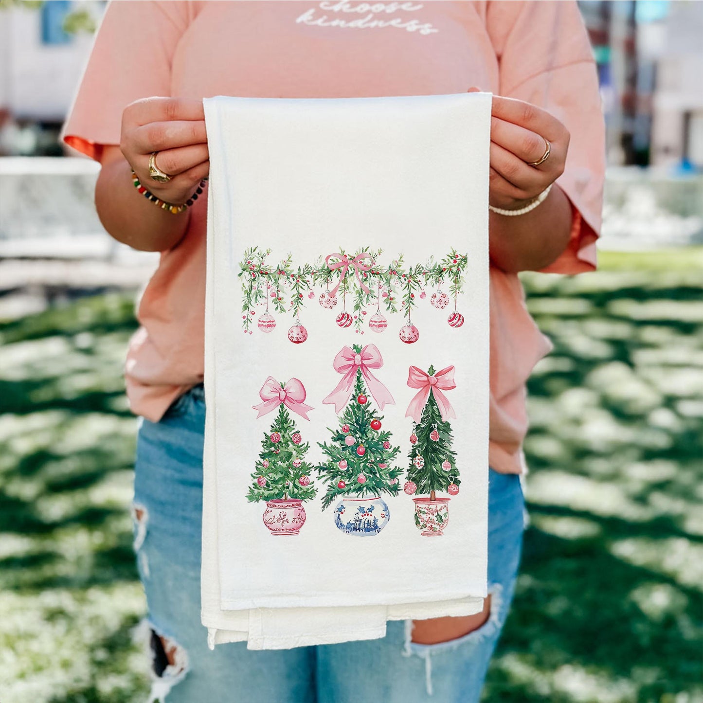 Cotton Tea Towel White-Blush & Baubles - A Grand Millennial Christmas -5