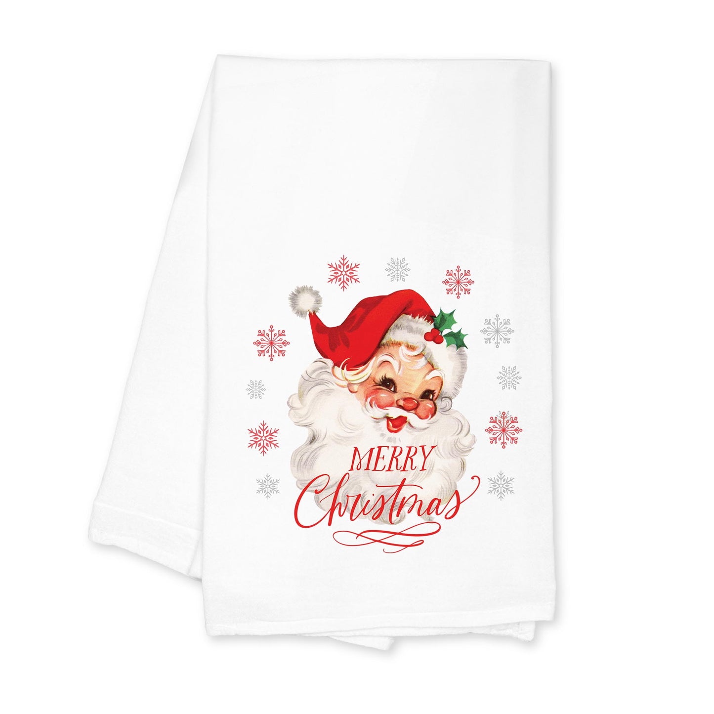 Cotton Tea Towel White-Classic Santa