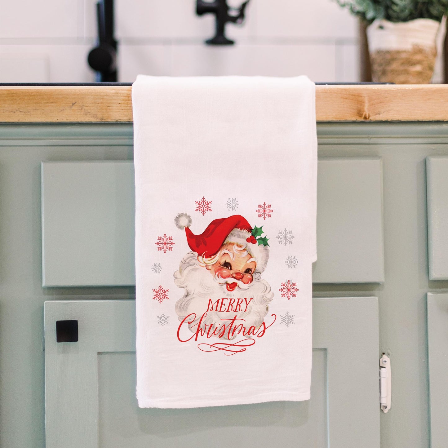 Cotton Tea Towel White-Classic Santa